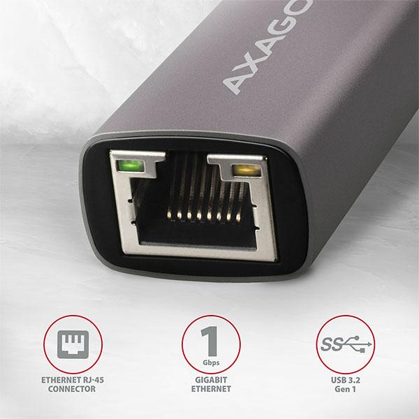 AXAGON ADE-TRC, USB-C 3.2 Gen 1 - Gigabit Ethernet sieťová karta, auto inštal, titánovo šedá 
