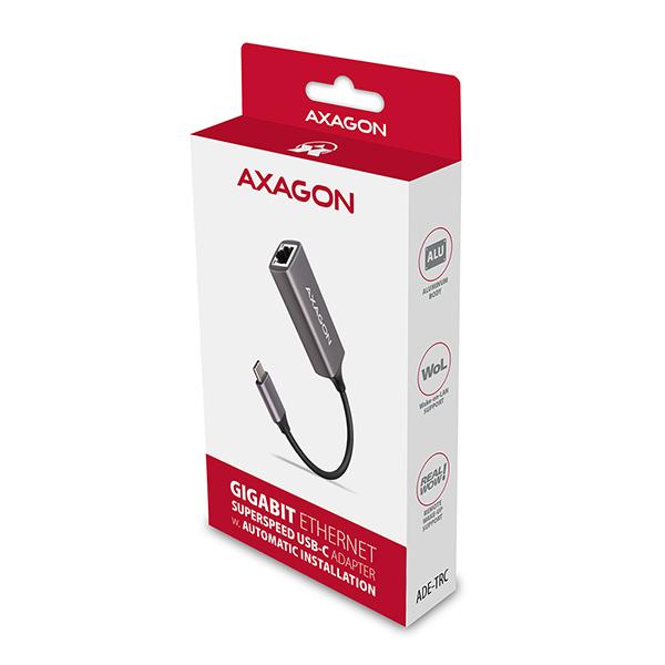 AXAGON ADE-TRC, USB-C 3.2 Gen 1 - Gigabit Ethernet sieťová karta, auto inštal, titánovo šedá 