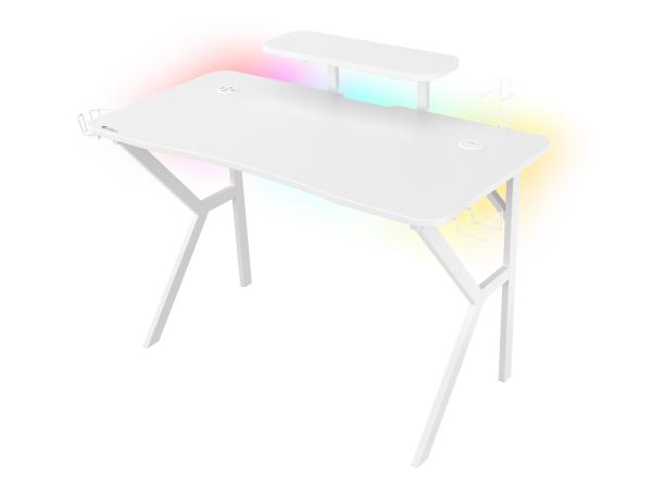 Genesis herný stôl Holm 320, RGB podsvietenie, biely, 120x60cm, 3xUSB 3.0, bezdrôtová nabíjačka 