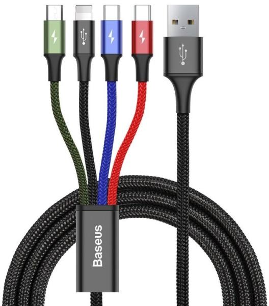 Baseus CA1T4-B01 Fast 4in1 Kábel Lightning, 2x USB-C, MicroUSB 3.5A 1.2m Black