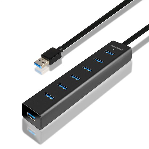 AXAGON HUE-SA7BP, 7x USB 3.0 ALU CHARGING hub, vr. AC adaptéra, kábel USB-A 40cm 