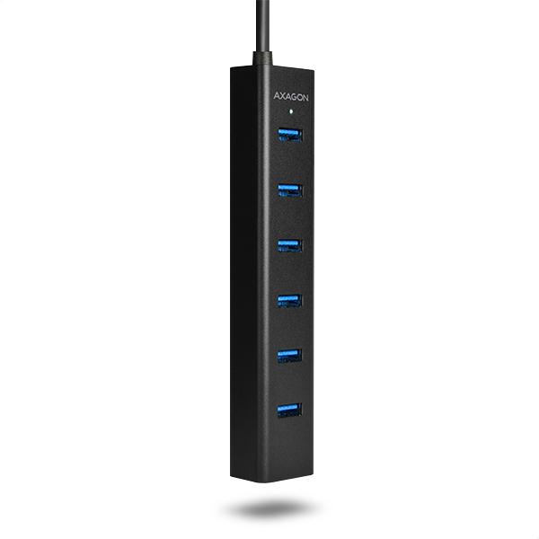 AXAGON HUE-SA7BP, 7x USB 3.0 ALU CHARGING hub, vr. AC adaptéra, kábel USB-A 40cm 