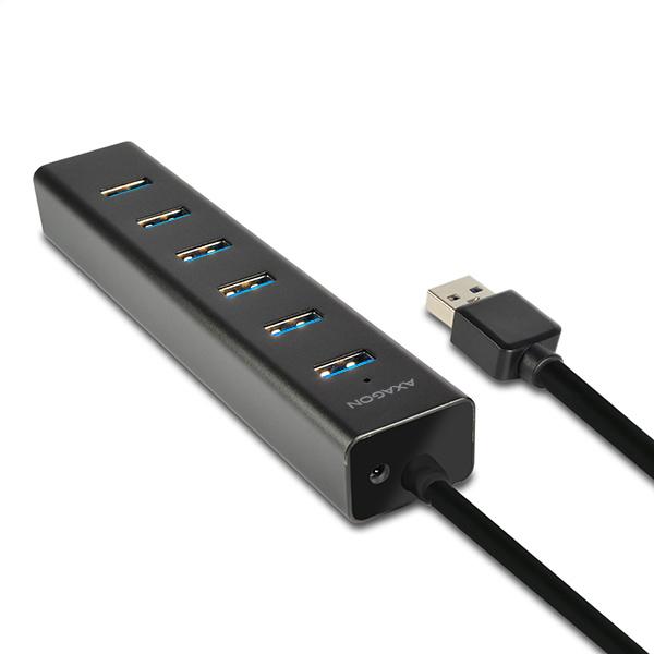 AXAGON HUE-SA7BP, 7x USB 3.0 ALU CHARGING hub, vr. AC adaptéra, kábel USB-A 40cm 