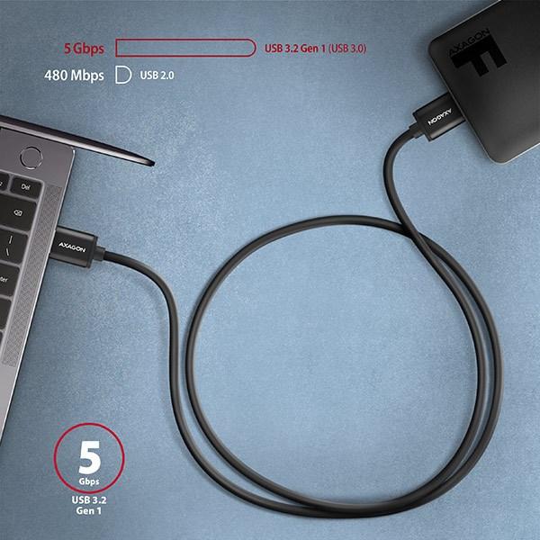 AXAGON BUMM3-AM10AB, SPEED kábel Micro-B USB <-> USB-A, 1m, USB 3.2 GEN 1, 3A, ALU, tpe, čierny 