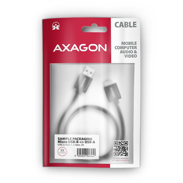 AXAGON BUMM3-AM10AB, SPEED kábel Micro-B USB <-> USB-A, 1m, USB 3.2 GEN 1, 3A, ALU, tpe, čierny 