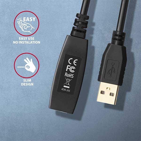 AXAGON ADR-205, USB 2.0 A-M -> A-F aktívny predlžovací / repeater kábel, 5m 