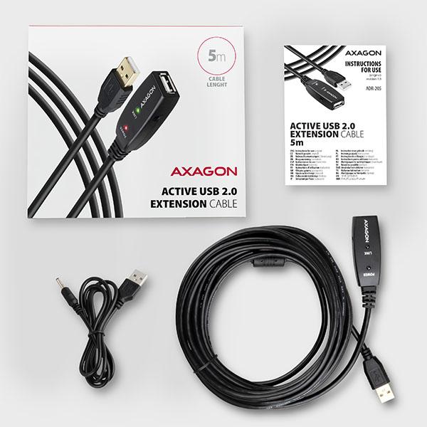 AXAGON ADR-205, USB 2.0 A-M -> A-F aktívny predlžovací / repeater kábel, 5m 