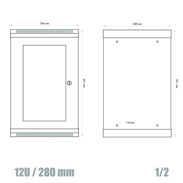 10" rack jednodielny 12U/ 280 DATACOM šedý Skl.dv. 