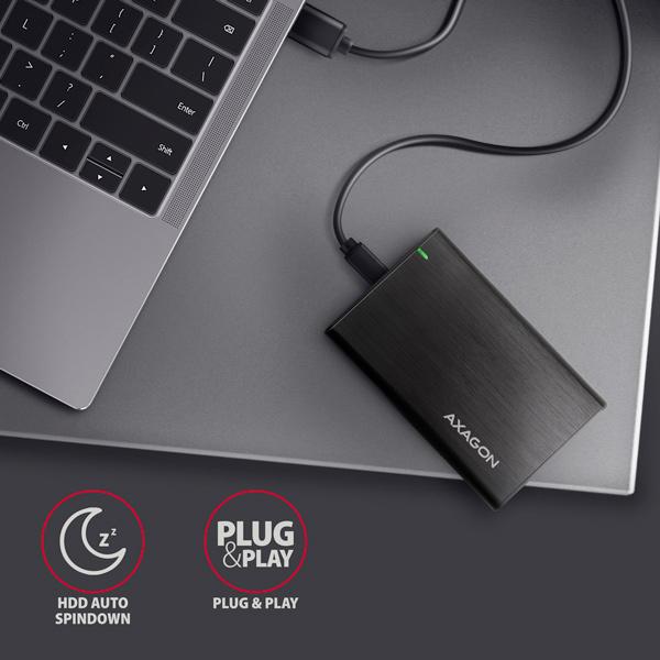 AXAGON EE25-A6C, USB-C 3.2 Gen 1 - SATA 6G 2.5" kovový RAW box, bezskrutkový 