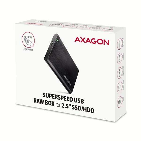 AXAGON EE25-A6M, USB 3.2 Gen 1 - SATA 6G 2.5" kovový RAW box, bezskrutkový 