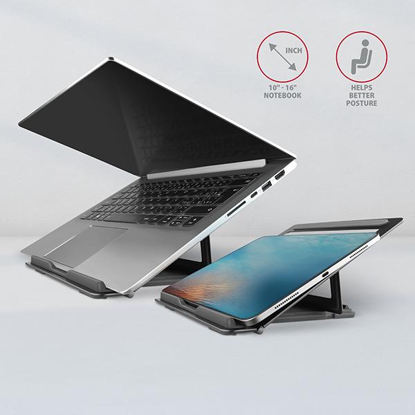 AXAGON STND-L, kovový stojan pre notebooky 10"-17.3", 4 nastaviteľné výšky, sivý 