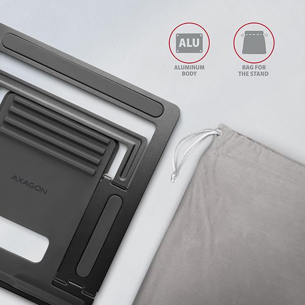 AXAGON STND-L, kovový stojan pre notebooky 10"-17.3", 4 nastaviteľné výšky, sivý 