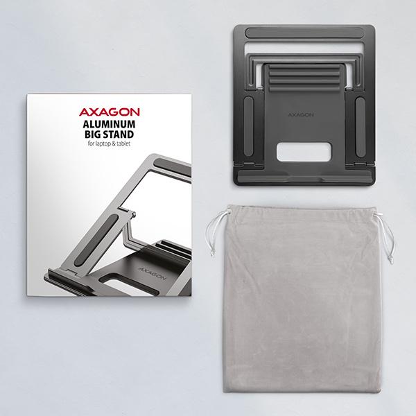 AXAGON STND-L, kovový stojan pre notebooky 10"-17.3", 4 nastaviteľné výšky, sivý 