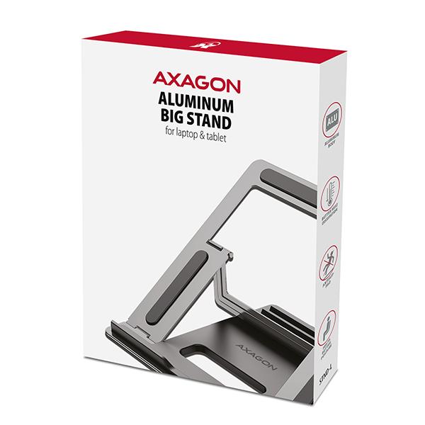 AXAGON STND-L, kovový stojan pre notebooky 10"-17.3", 4 nastaviteľné výšky, sivý 