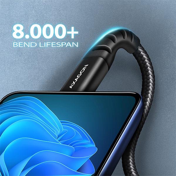 AXAGON BUCM-CM20AB, HQ kábel USB-C <-> USB-C, 2m, USB 2.0, PD 60W 3A, ALU, oplet, čierny 