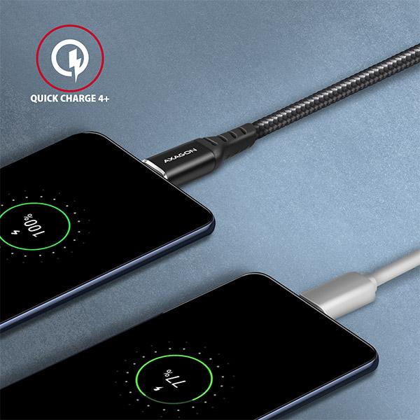 AXAGON BUCM-CM20AB, HQ kábel USB-C <-> USB-C, 2m, USB 2.0, PD 60W 3A, ALU, oplet, čierny 