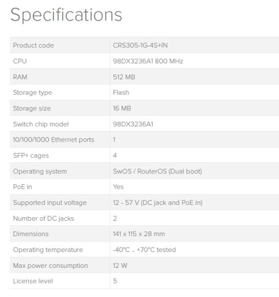 MikroTik Cloud Router Switch CRS305-1G-4S+IN, Dual Boot (SwitchOS, RouterOS) 