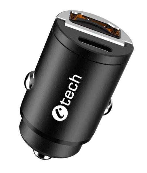 Nabíjačka USB do auta C-TECH UCC-02, 1x Type C + 1x Type A, 30W, Power delivery 3.0, Quick Charge