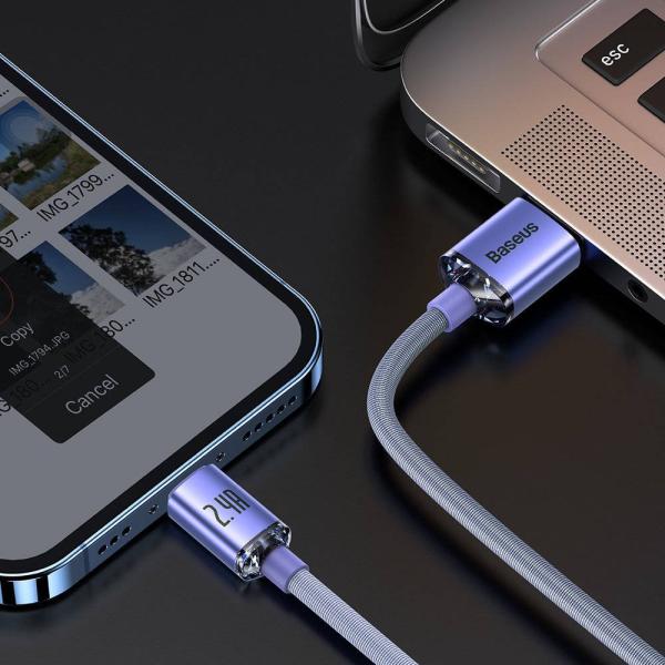 Baseus CAJY000005 Crystal Shine Series Dátový Kábel USB - Lightning 20W 1, 2m Purple 