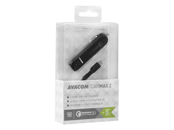 AVACOM CarMAX 2 nabíjačka do auta 2x Qualcomm Quick Charge 2.0, čierna farba (micro USB kábel) 