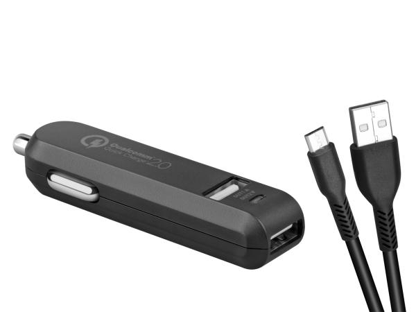 AVACOM CarMAX 2 nabíjačka do auta 2x Qualcomm Quick Charge 2.0, čierna farba (micro USB kábel)