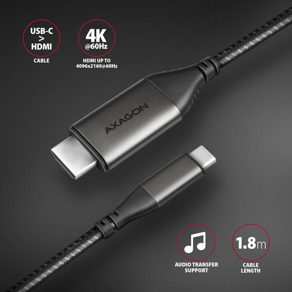 AXAGON RVC-HI2MC, USB-C -> HDMI 2.0a redukcia / kábel 1.8m, 4K/ 60Hz HDR10 