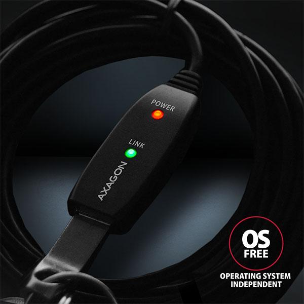 AXAGON ADR-310, USB 3.2 Gen 1 A-M -> A-F aktívny predlžovací / repeater kábel, 10m 