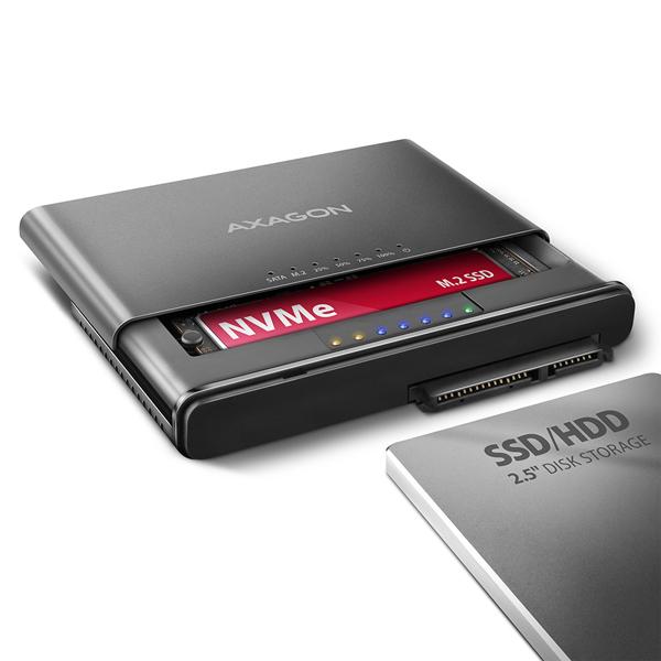 AXAGON ADSA-CC USB-C 10 Gbps - NVMe M.2 SSD & SATA 2.5"/ 3.5" SSD/ HDD CLONE MASTER 2