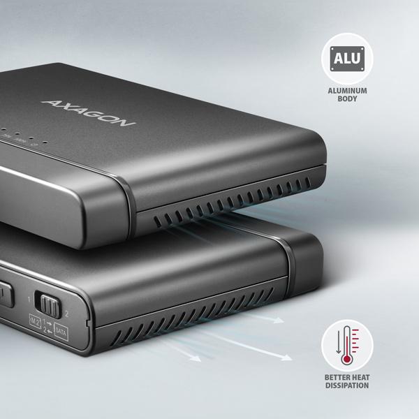 AXAGON ADSA-CC USB-C 10 Gbps - NVMe M.2 SSD & SATA 2.5"/ 3.5" SSD/ HDD CLONE MASTER 2 