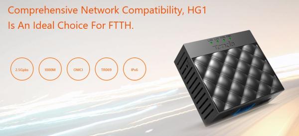 Tenda HG1 - terminál XPON ONT, 1x XPON (port SC/ APC), Class B+, 1x GLAN, IPv6, OMCI, FTTH 