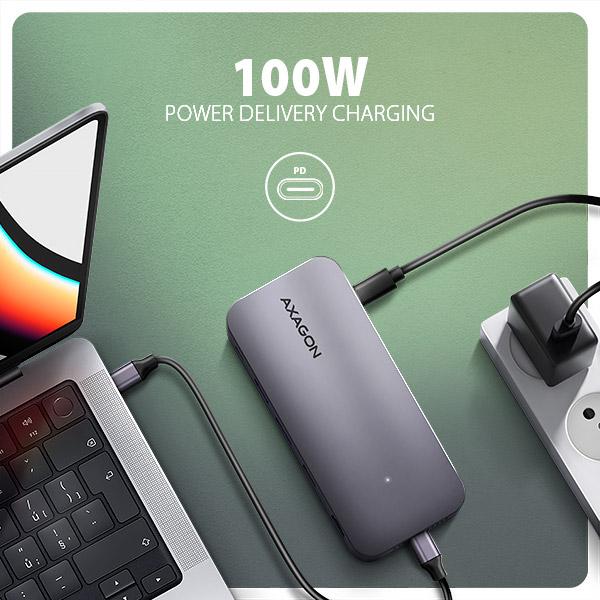 AXAGON HMC-12GM2, USB 10Gbps hub, 3x USB-A, USB-C, HDMI, DP, RJ-45 GLAN, M.2, SD/ mSD, audio, PD 