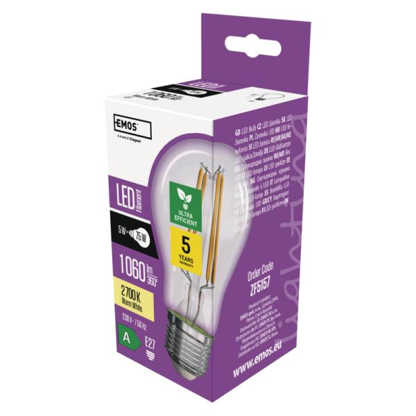 LED žiarovka A60/ E27/ 5W/ 75W/ 1060lm/ teplá biela