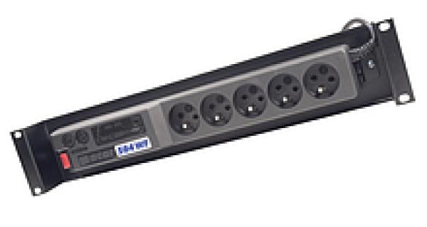 Napájací panel ACAR A-504, 3m, 5 pozícií, prep.ochrana, vaňa do 19" racku