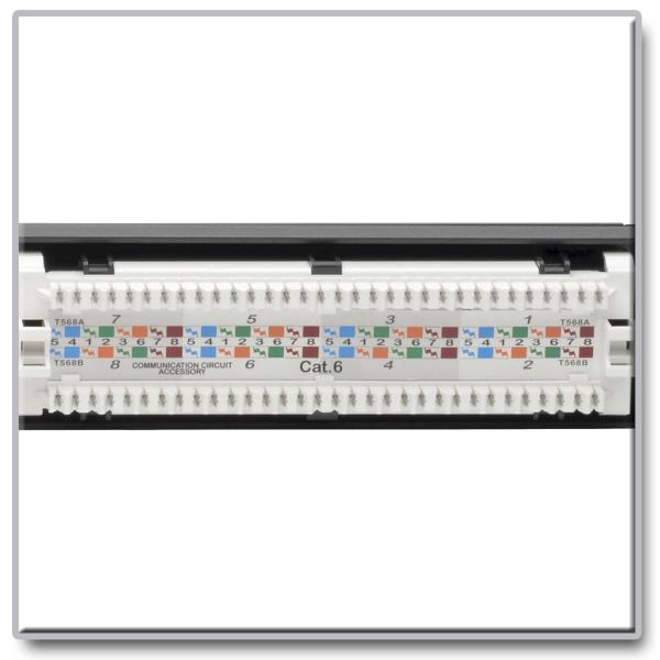 Patch panel pre montáž do racku 1U, 24x Cat6 PoE+ Compliant, 110/ Krone, 568A/ B, RJ45 Ethernet 