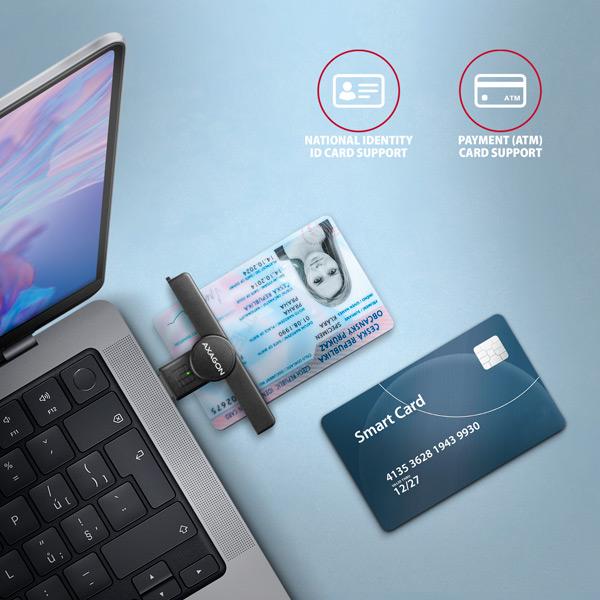 AXAGON CRE-SMPA, USB-A PocketReader čítačka kontaktných kariet Smart card, (eObčanka, eID klient) 