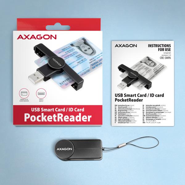 AXAGON CRE-SMPA, USB-A PocketReader čítačka kontaktných kariet Smart card, (eObčanka, eID klient) 