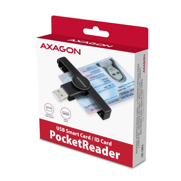 AXAGON CRE-SMPA, USB-A PocketReader čítačka kontaktných kariet Smart card, (eObčanka, eID klient) 
