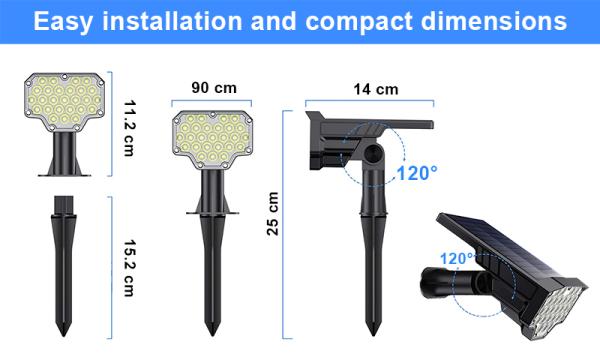 Vonkajšie solárne LED svetlo VIKING D26/ 650lm/ 2200mAh/ 3 režimy/ IP65/ inštalácia-zem i stenu 