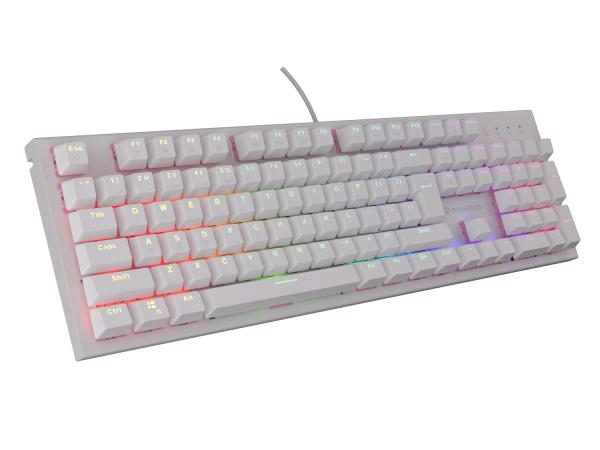 Genesis herná mechanická klávesnica THOR 303/ RGB/ Outemu Peach Silent/ Drôtová USB/ US layout/ Biela 