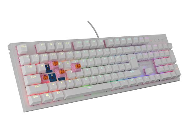 Genesis herná mechanická klávesnica THOR 303/ RGB/ Outemu Peach Silent/ Drôtová USB/ US layout/ Biela 