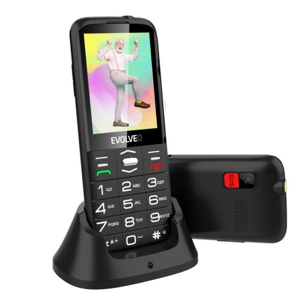 EVOLVEO EasyPhone XO, mobilný telefón pre seniorov s nabíjacím stojanom (čierna farba) 