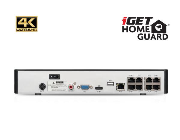 iGET HGNVK88504 - Kamerový UltraHD 4K PoE set, 8CH NVR + 4x IP 4K kamera, zvuk, SMART W/ M/ Andr/ iOS 