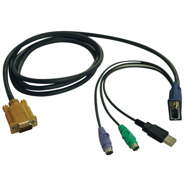 Kábel pre pripojenie prepínača KVM (rada B020, B022), HD15+PS2+USB-A/ HD15 (Samec/ Samec), 1.83m