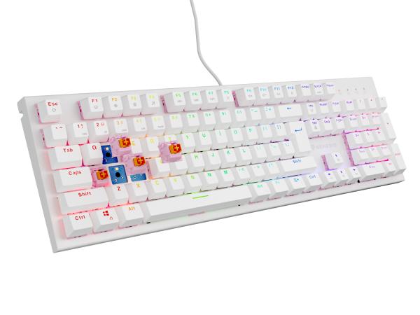 Genesis herná mechanická klávesnica THOR 303/ RGB/ Outemu Peach Silent/ Drôtová USB/ US layout/ Biela 