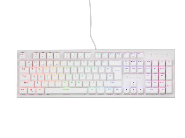 Genesis herná mechanická klávesnica THOR 303/ RGB/ Outemu Peach Silent/ Drôtová USB/ US layout/ Biela 