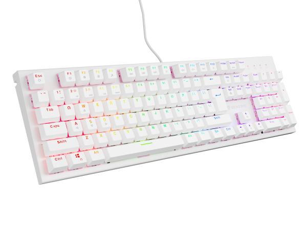 Genesis herná mechanická klávesnica THOR 303/ RGB/ Outemu Peach Silent/ Drôtová USB/ US layout/ Biela 