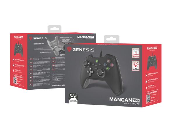 Drôtový gamepad Genesis MANGAN 300, pre PC/ Switch/ Mobil, čierny 