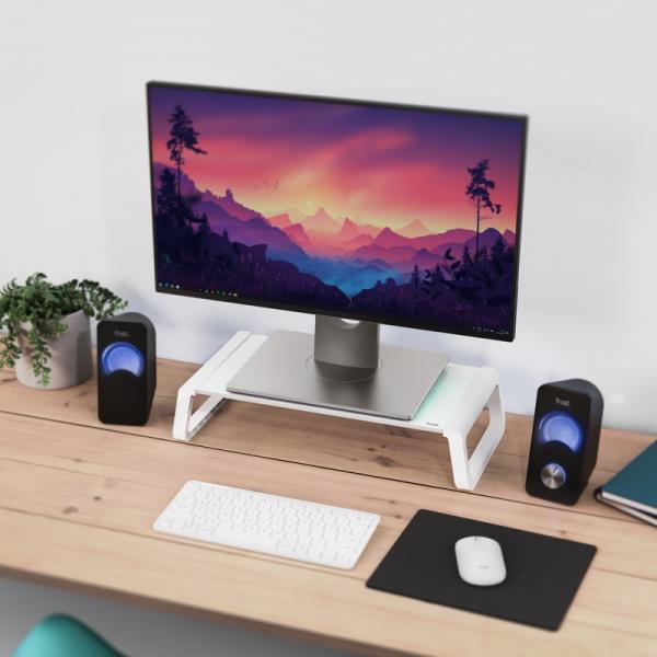 TRUST MONTA GLASS MONITOR STAND WHT 