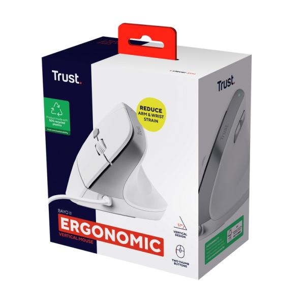 Trust Bayo II/ Vertikálna/ Optická/ Pre pravákov/ 2 400 DPI/ Drôtová USB/ Biela 