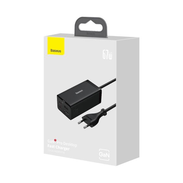 Baseus Nabíjačka do siete GaN5 Pro 2x USB-C/ USB-A/ HDMI 67W kábel 1.5m/ USB-C kábel 1m čierna 